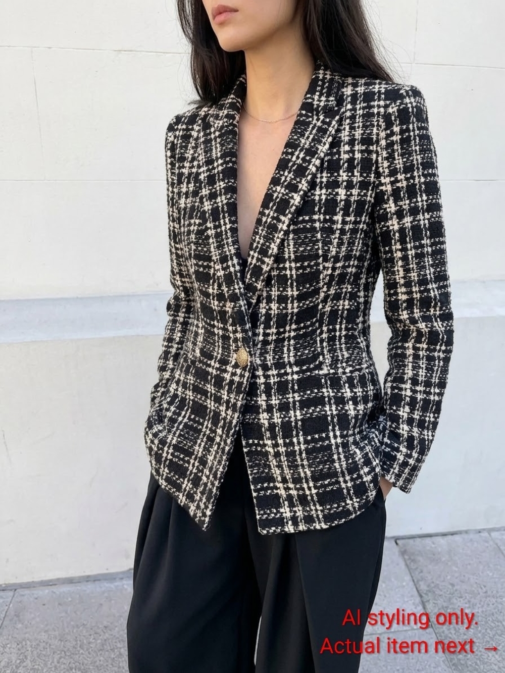 Zara Black & White Plaid Tweed Blazer